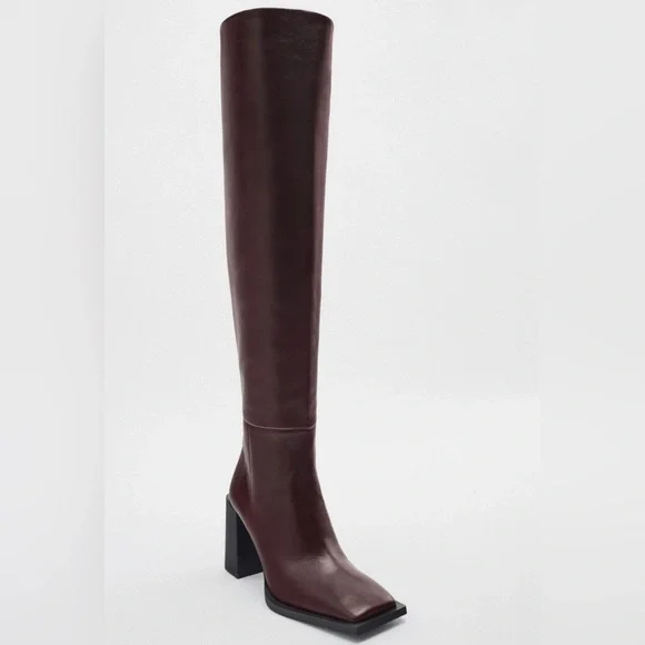 Zara leather boots brown square toe - Picture 3 of 9